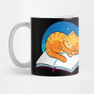 Cute ginger cat sleeping on a book Mug